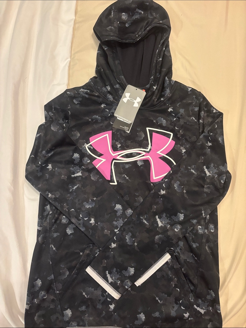 Under Armour Black Camo Hoodie with Pink Logo - Kids